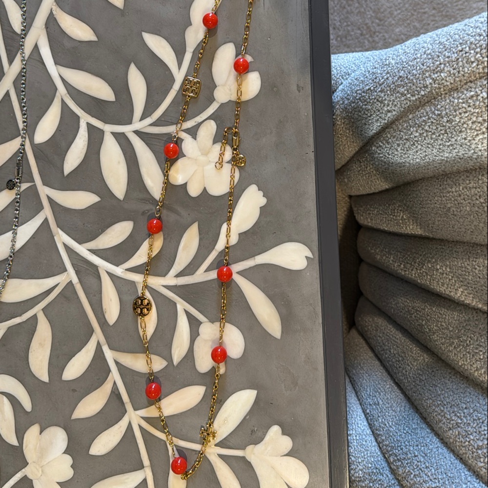 Tory Burch Red Orange Beaded Necklace